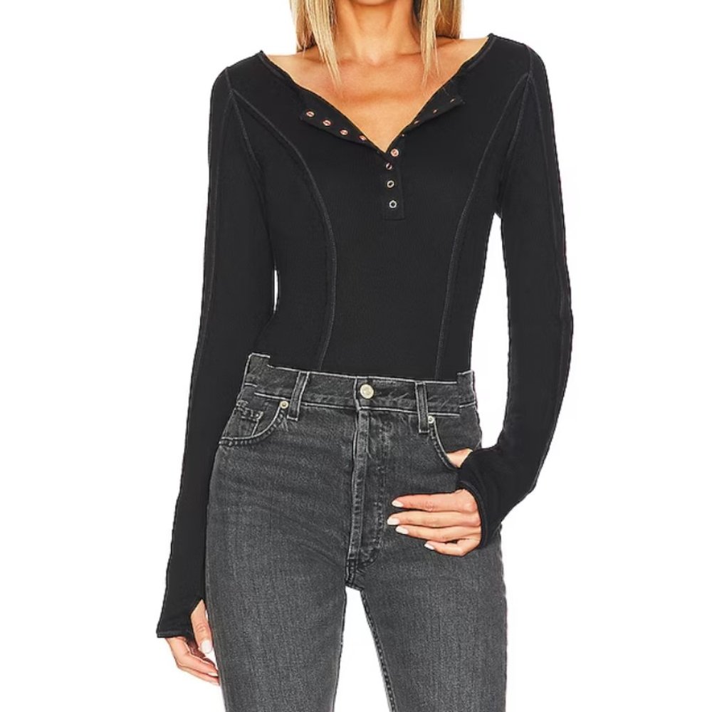 Free People Sloane Bodysuit in Black (Size S)